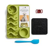 Pet Licking Mat Set with AirTag Holder, 4-Piece Dog Cat Slow Feeder Bundle - Silicone Suction Lick Pad, Multi-Zone Feeding Mat, Cleaning Scraper & GPS Tracker Case for Pet Collar (Green)