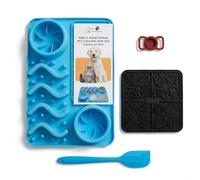 Pet Licking Mat Set with AirTag Holder, 4-Piece Dog Cat Slow Feeder Bundle - Silicone Suction Lick Pad, Multi-Zone Feeding Mat, Cleaning Scraper & GPS Tracker Case for Pet Collar (Sky Blue)