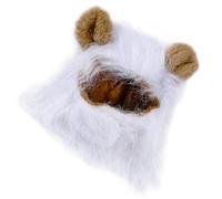Pet Lion Mane Wig Hat with Ears Adjustable White Polyester