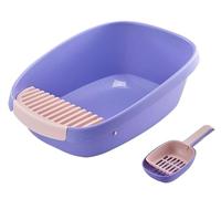 Pet Litter Box Cat Potty Large High-Back Open Top Cat Litter Tray With Scoop, Easy To Clean Open Air Kitty Litter Pan Pet Supplies for Travel(Purple,44x61x22 cm)
