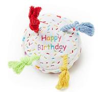 Pet London Dog Birthday Cake Squeaky Soft Plush Toy with Rope Candles in Fun Happy Bright Colours - Celebrate Your Dog's Happy Birthday - Plush Rainbow Pattern Dog Party Bday or Adoption Gift (Medium)