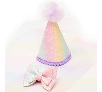 Pet London Dog Party Birthday Hat Pastel Rainbow with Matching Bow and 20 reusable numbers-Celebrate Bday Gift