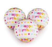 Pet London Happy Birthday Colourful Dog Tennis Ball Trio-Squeak Inside-Set of 3-Dog Ball Toys for Interactive Squeaking & Fetching- Celebrate Dog's Bday or Occasion - Perfect Active Party Gift Toy