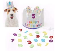 Pet London Happy Birthday Crown Hat for Dogs & Cats-Add Any Age-Glitter Numbers Included (20pcs) - Celebrate Pets Birthday - Reusable Every Year & Reversible- embroidered with HAPPY BIRTHDAY (Large)