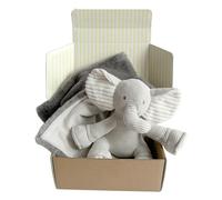 Pet London Luxury Puppy Gift Set Plush Elephant Dog Toy with Squeakers & Crinkle + Matching Double-Sided Blanket - Presented in Elegant Yellow & White Gift Box-for Small Dogs & Puppies