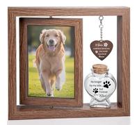 Pet Loss Gift with Memorial Fur Bottle & Rotating Picture Frame - Custom Engraved Memorial Photo Frame for 4x6 Photo, In Loving Memory of Pets Sympathy Gift (Brown)
