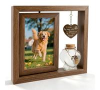 Pet Loss Gift with Rotating Memorial Picture Frames & Glass Fur Bottle | Wood Dog Remembrance Gift for 4x6 Photo In Loving Memory of Pets Sympathy Gift