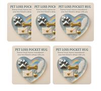 Pet Loss Pocket Hug - Heart-Shaped Comfort Keepsake with Pawprint, Feather & Rainbow Charms, Handmade Pet Memorial Gift for Dog & Cat Owners, Grief Support Token (5PCS)