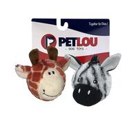 Pet Lou Ez Squeaky Ball Twin Pack - Giraffe and Zebra, 4-inch Height