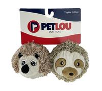 Pet Lou EZ Squeaky Ball Twin Pack, Hedgehog and Sloth, 4-inches Diameter, Brown, Plush, Pet Toys and Supplies