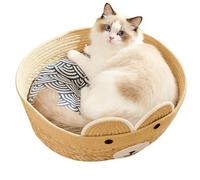 Pet Lounge Basket - Kitten Resting Space, Small Animal Cradle | Washable Natural Fiber Kitten Bedding Furniture Versatile Soft Outdoor Puppy Nap Station Sturdy Circular Feline Bolster for Balcony