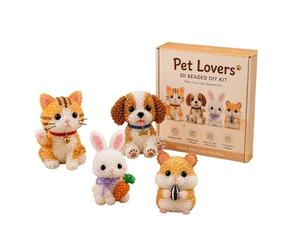 Pet Lovers 3D Beaded DIY Kit, 4-Piece Cute Cat, Dog, Rabbit & Hamster Beading Craft Set, Beginner Friendly Animal Ornaments Kit, Relaxing Craft Project for Adults, Pet Lover Hobby Gift A01