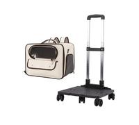pet Luggage, Cat Carrier with Wheels, Rolling Pet Carrier with Telescopic Handle and Shoulder Strap, Breathable Pet Travel Carrier for Traveling Outdoor(Color:Brown-A)