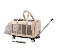 Pet Luggage, Portable Twin Compartment Pet Travel Carrier with Wheels, Strong Breathable Mesh Panels, Perfect for Traveling/Taking a Walk (Beige C)