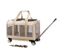 Pet Luggage, Portable Twin Compartment Pet Travel Carrier with Wheels, Strong Breathable Mesh Panels, Perfect for Traveling/Taking a Walk (Beige B)