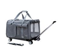 Pet Luggage, Portable Twin Compartment Pet Travel Carrier with Wheels, Strong Breathable Mesh Panels, Perfect for Traveling/Taking a Walk (Dark grey A)