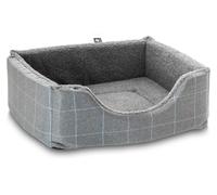 Pet Luxury Haven Square Fleece Lined Dog Bed 5 Sizes in our Avondale in Classic Check: Blue-Grey Size Large - 71cm x 58cm