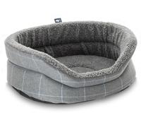 Pet Luxury Snug Fleece Lined Oval Dog Bed 6 Sizes in our Avondale in Classic Check: Blue-Grey Size Large - 68cm x 61cm