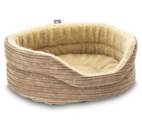 Pet Luxury Snug Fleece Lined Oval Dog Bed 6 Sizes in our Avondale in Classic Cord Beige Size Large - 68cm x 61cm
