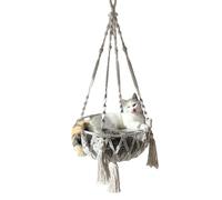 Pet Macrame Swing Hammock - Woven Cotton Rope Cat and Puppy Bed | Sturdy Stylish Hanging Net, Comfortable Climbing Resting Spot, Ideal for Kitten, Puppy, Indoor Outdoor Use