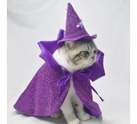 Pet Magic Cape and Hat for Clothes Cat Dresses Cute Kawaii Outfit Halloween Party Small Animals Pet Costume Set (Purple)