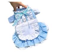 Pet Maid Outfit - Summer Cute Dog Princess Dress Cat Lace Bow Costume with Leash Ring Sweety Pet Clothes Small Puppy Cat Outfit for Festival Birthday Party Wedding Walks (Blue,XXL)