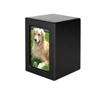 Pet Memorial Box with Photo Frame, Cremation Urn Casket for Cats Dogs Ashes in Three Sizes Black Brown Funeral Supply(Black for medium)