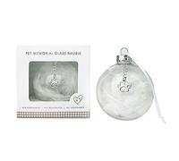 Pet Memorial Feather Filled Glass Bauble with Paw Print Charm | Christmas Tree Ornament for Remembering Beloved Pets | White Feathers & Metal Paw Charm | Remembrance Gift | 7 x 7cm