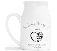 Pet Memorial Flower Vase - Personalised Pet Loss Gift Ceramic Customised Milk Jug - Forever Loved Dog Rememberance Cat Bereavement Keepsake - White 450ml