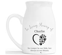 Pet Memorial Flower Vase - Personalised Pet Loss Gift Ceramic Customised Milk Jug - No Longer by Our Side Dog Rememberance Cat Bereavement Keepsake - White 450ml