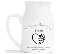 Pet Memorial Flower Vase - Personalised Pet Loss Gift Ceramic Customised Milk Jug - Who Left Paw Prints Dog Rememberance Cat Bereavement Keepsake - White 450ml