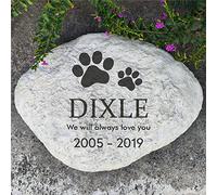 Pet Memorial Grave Marker with Paw Prints for Dogs or Cats - Personalized Garden Stone Engraved with Name and Dates, Outdoors, 11"×8"
