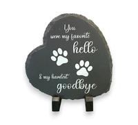 Pet Memorial Heart-Shaped Slate Plaque, 15 x 15 cm, Favourite Hello Hardest Goodbye Design with Stand