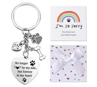 Pet Memorial Keychain Gift Set with Sympathy Card and Gift Box Engraved No Longer By My Side Paw Print Heart Keyring Dog Cat Bereavement Keepsake for Pet Loss Grief Sympathy Gift for Pet Lovers