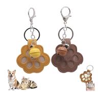 Pet Memorial Paw Print Leather Keychai with Bell | Dog & Cat Hair Collector, Pet Furs Keepsake | Paw Shaped Leather Key Chain Paw Charm Keyring for Bag or Purse (yellow+brown)