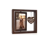 Pet Memorial Photo Frame 4x6 inch 360° Rotating Double-Sided Wooden Frame Holds 2 Photos with Heart Memorial Charm Dog Cat Memorial Gift Bereavement Keepsake (Brown)