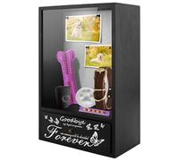 Pet Memorial Shadow Box, Pet Urn Ashes Display Case With Drawer, Dog Memorial Picture Frame Display Case, Pet Memorial Gifts for Loss of Dog with Pet Paw Print Set (Black)
