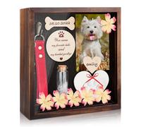 Pet Memorial Shadow Box , Windspeed Personalized Pet Memorial Shadow Box Frame Dog Collar Dog Picture Gift Clay Paw Print Kit, for Pet Lover, Can be Tabletop Wall Hanging