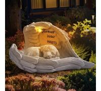 Pet Memorial Solar Garden Statue Outdoor, Resin Angel Cat/Dog with Solar Light Forever in Our Hearts Guardian Angel Pet Loss Gift for Garden Yard Home Decor (Dog)