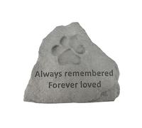 Pet Memorial Stone Outdoor Garden Ornament & Grave Marker | Paw Print Tribute, Always Remembered Forever Loved | Cast Stone, 14x12x3cm