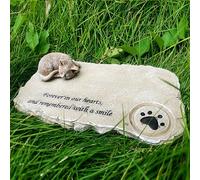 Pet Memorial Stone - with a Sleeping Cat Statue on the Top - Cat Grave Memorial Gifts - Weather Resistant Outdoor Memorial Garden Headstone(Moss color)