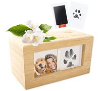 Pet Memorial Urn for Ashes, Ungrade Natural Bamboo Pet Urn with Photo Frame and Footprint Ink Pad Pet Urn Suitable for Cats Dogs Small Animals Memorial Keepsake Remembrance Gifts