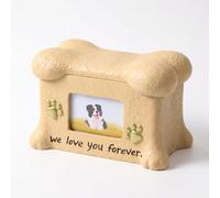 Pet Memorial Urn for Dog Ashes - Bone Shaped Cremation Urn with Photo Frame, Engraved Paw Prints, 'We Love You Forever' - Ideal Pet Funeral Keepsake Box for Home Display, 14x11.5x8cm