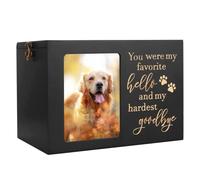 Pet Memorial Urns for Dog or Cat Ashes, Black Wooden Personalized Funeral Cremation Urns with Photo Frame, Memorial Keepsake Memory Box with Black Flannel as Lining, Loss Pet Memorial Remembrance Gift