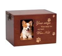 Pet Memorial Urns for Dog or Cat Ashes, Large Wooden Funeral Cremation Urns with Photo Frame, Keepsake Memory Box with Flannel Lining, Sympathy Gift for Pet Lovers (Brown)