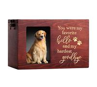 Pet Memorial Urns for Dog or Cat Ashes, Large Wooden Personalized Funeral Cremation Urns with Photo Frame, Memorial Keepsake Memory Box with Black Flannel as Lining, Loss Pet Memorial Remembrance Gift
