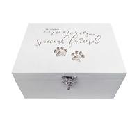 Pet Memorial White Wooden Keepsake Box - White Wood Pet Keepsake Memory Box - Premium Tribute for Cherished Pet Dog or Cat Memories - 27cm x 19cm x 14cm