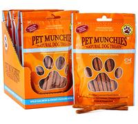 Pet Munchies Wild Salmon and Sweet Potato Dog Treats, Healthy Grain Free Dental Sticks with Natural Real Meat 90g (Pack of 8)