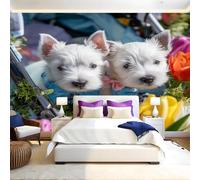Pet Mural Wallpaper Animal West Highland White Terrier Puppy Non-Woven Art Print 390 x 260cm Wall Murals Poster Picture Design Modern Decoration for Bedrooms Living Room Children Nursery
