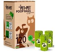 PET N PET Compostable Dog Poo Bags - Biodegradable and Plant Based, Thick and Leak Proof Dog Waste Bags Rolls, 120 Count